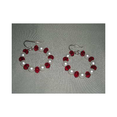 Earrings - Crimson Crystal & Pearl Hoop - SALE