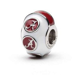 Bead - Silver and Enamel Crimson and White with Script A